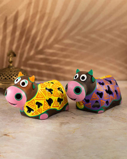 Elegant Design Terracotta Cow Tealight Cover | 8 x 4 x 5 inches