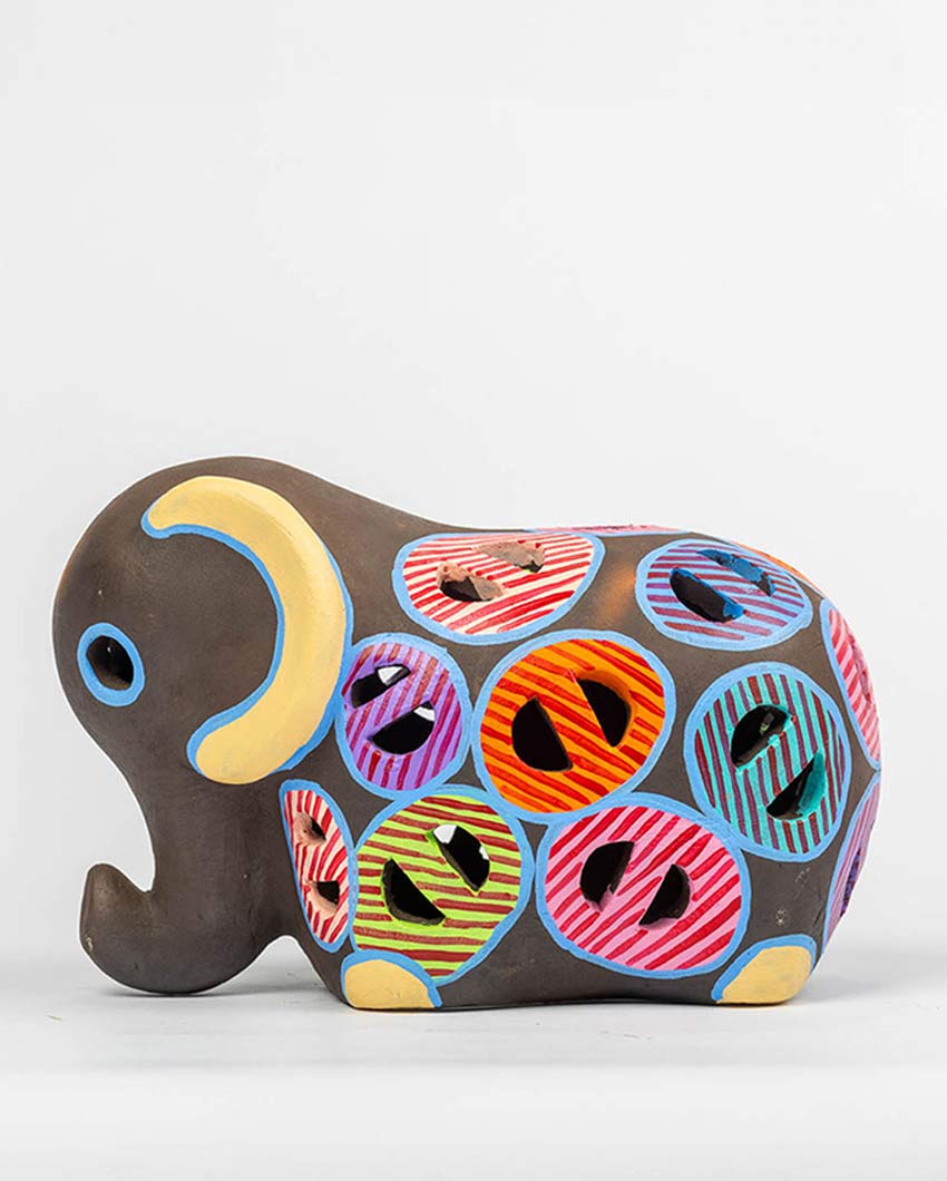 Elegant Design Terracotta Elephant Tealight Cover | 8 x 5 x 5 inches