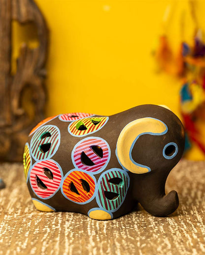 Elegant Design Terracotta Elephant Tealight Cover | 8 x 5 x 5 inches