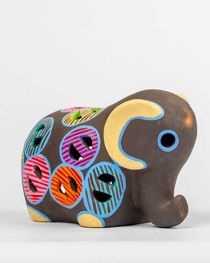 Elegant Design Terracotta Elephant Tealight Cover | 8 x 5 x 5 inches