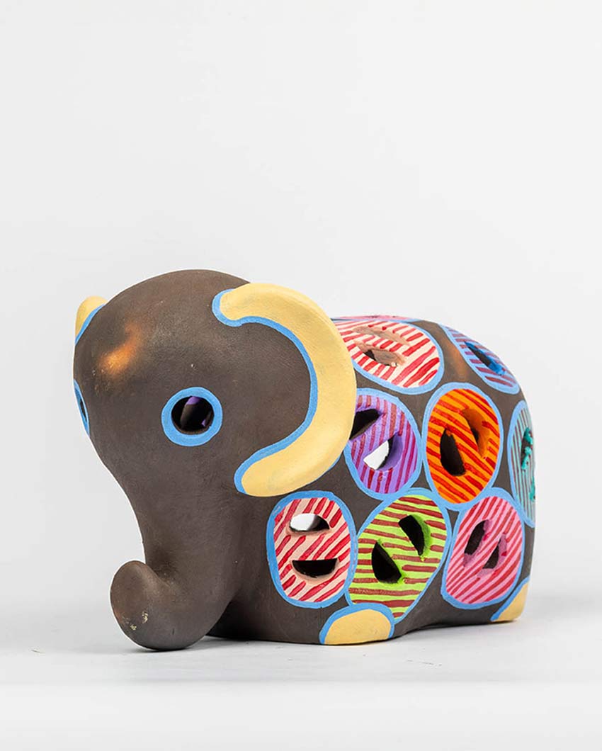 Elegant Design Terracotta Elephant Tealight Cover | 8 x 5 x 5 inches