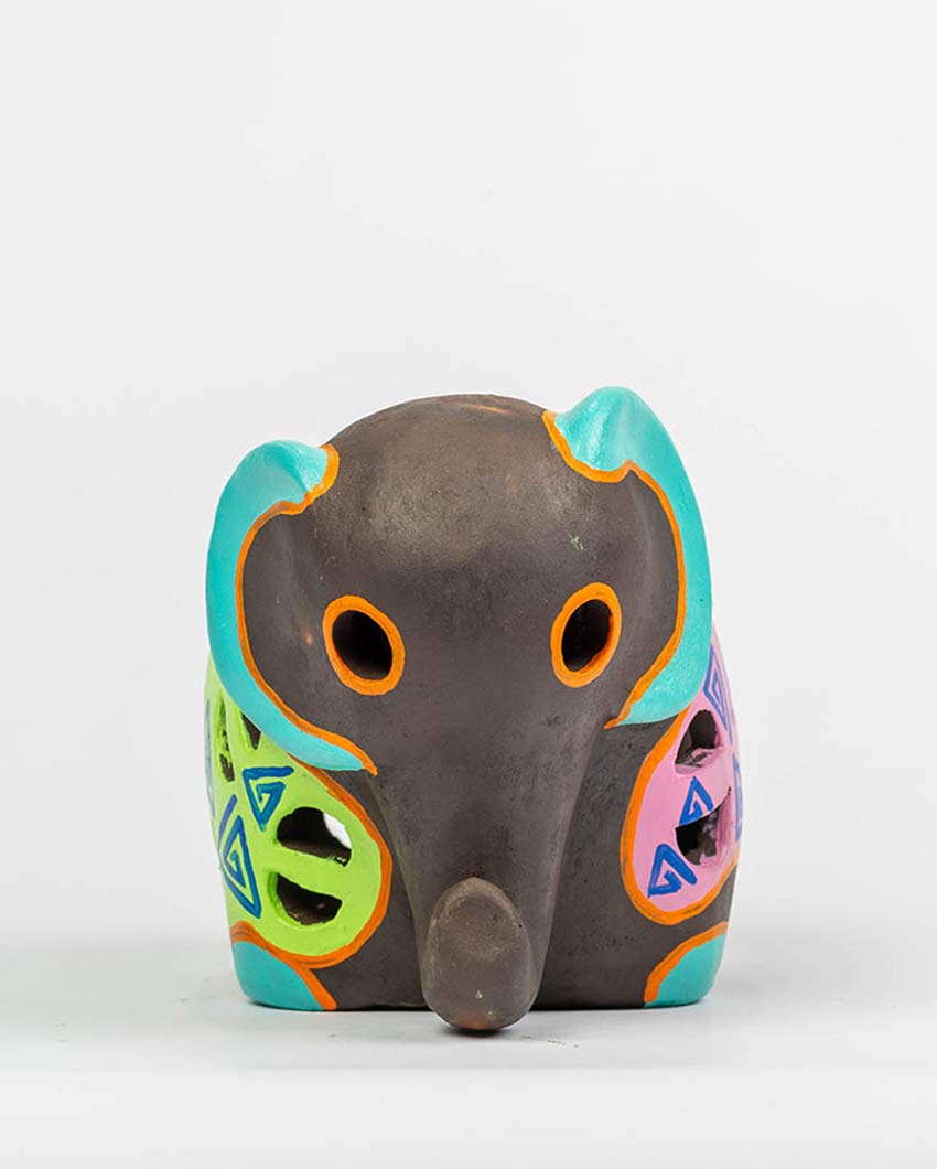 Elegant Design Terracotta Elephant Tealight Cover | 8 x 5 x 5 inches