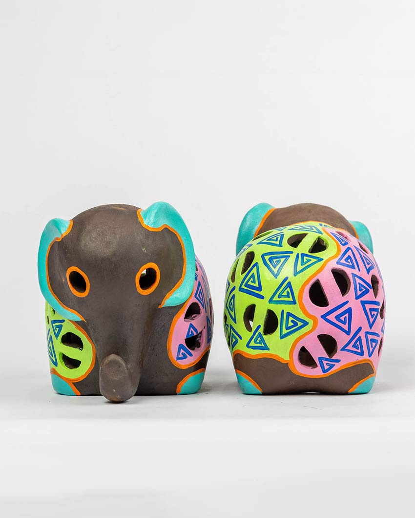 Elegant Design Terracotta Elephant Tealight Cover | 8 x 5 x 5 inches