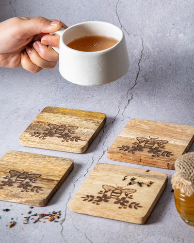 Honey Bee Wooden Coasters | Set of 4