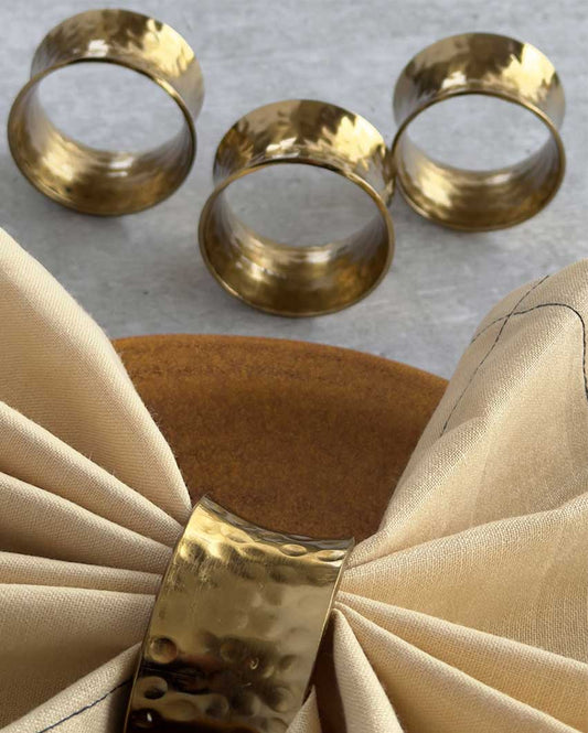 Golden Cylindrical Hammered Napkin Rings | Set of 4