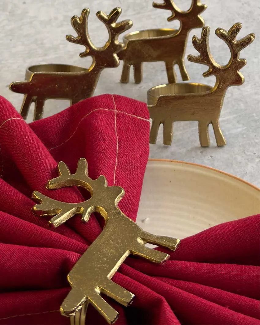 Golden Reindeer Napkin Rings | Set of 4