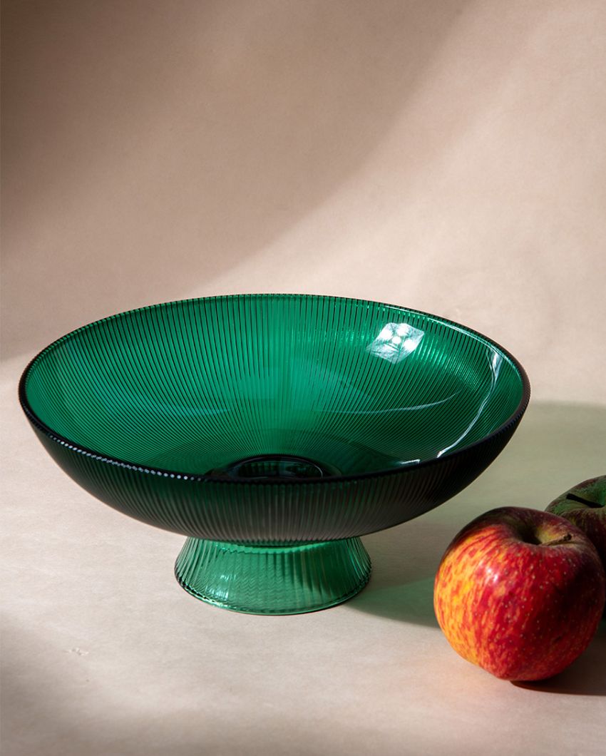 Eye Catchy Green Ribbed Glass Accent Bowl Dusaan