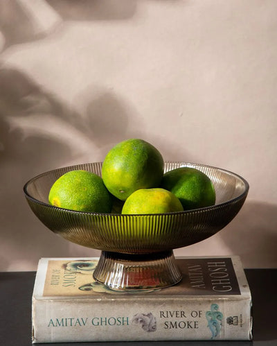 Eye Catchy Ribbed Glass Bowl Brown