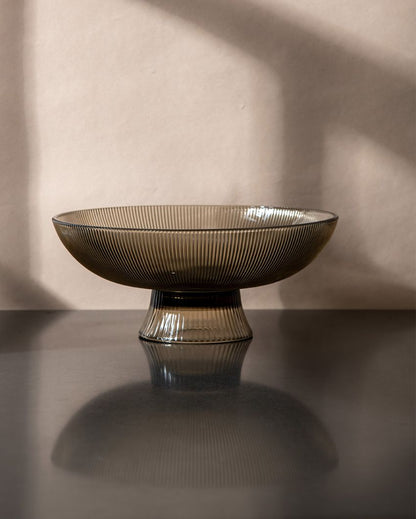 Eye Catchy Ribbed Glass Bowl Brown
