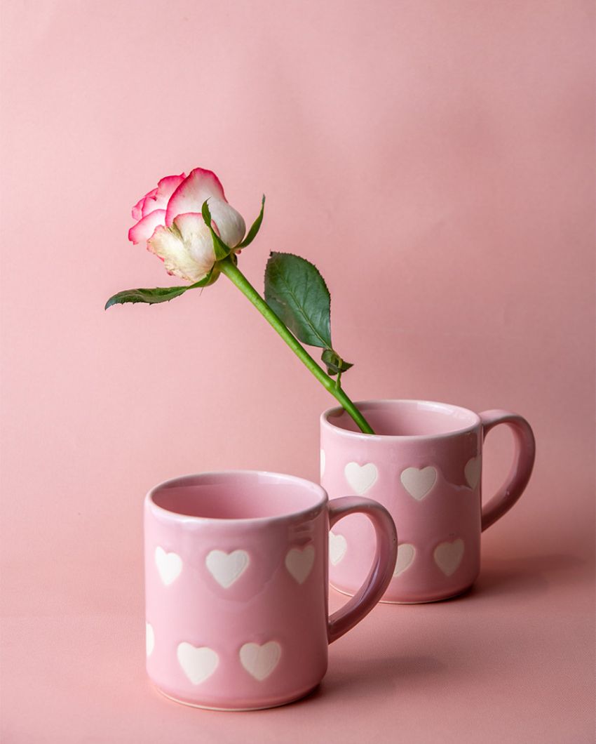 Red Heart Stoneware Mugs | Set Of 2