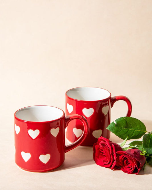 Red Heart Stoneware Mugs | Set Of 2