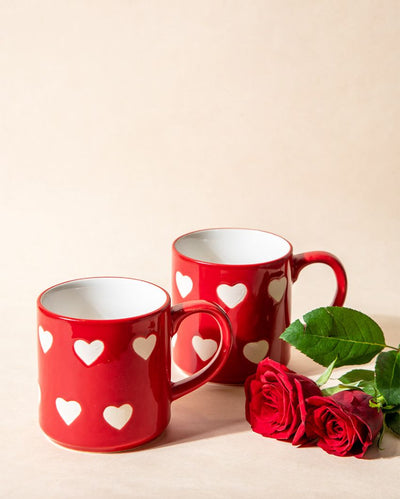 Red Heart Stoneware Mugs | Set Of 2