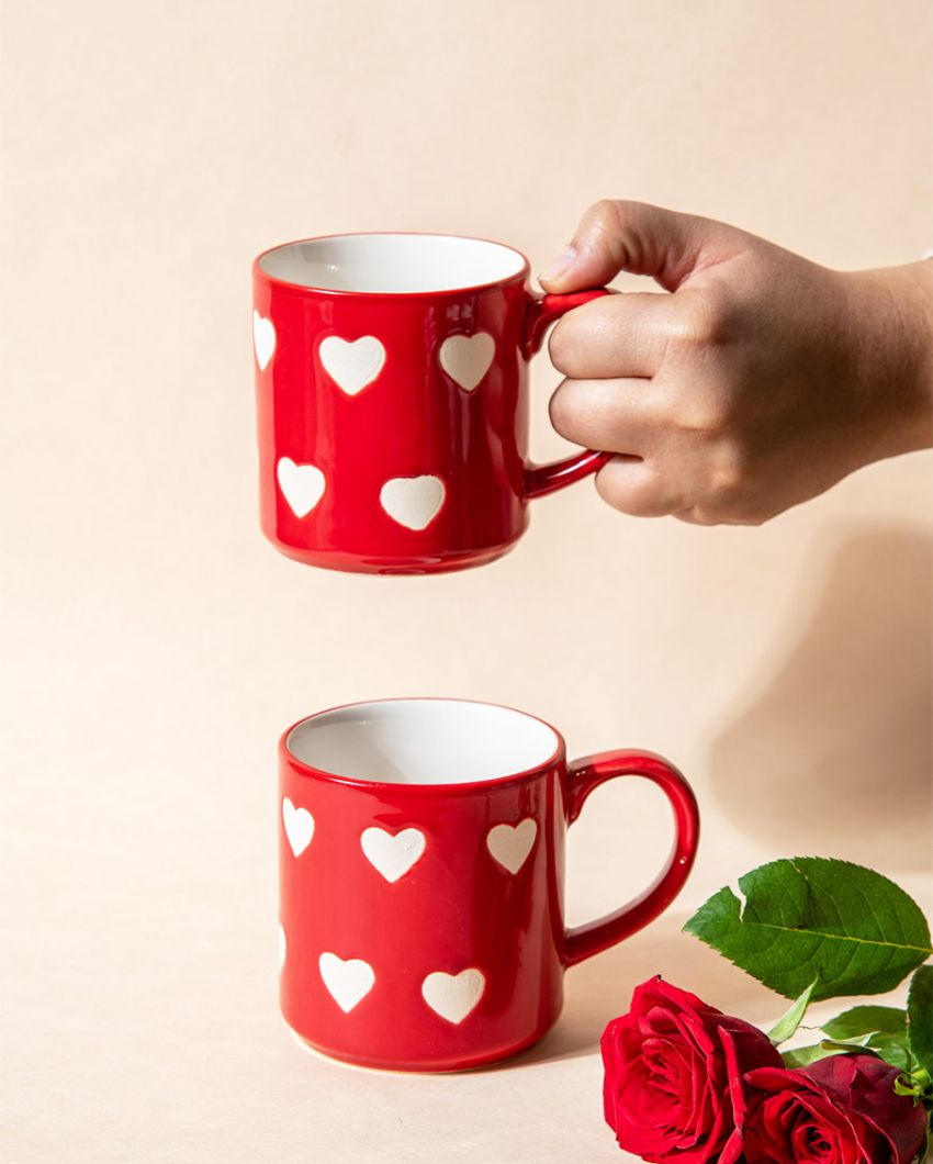 Red Heart Stoneware Mugs | Set Of 2