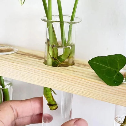 1 Tier Wall Hanging Test Tube Planter with Wooden Holder - Angle View