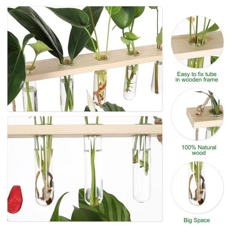 1 Tier Wall Hanging Test Tube Planter With Wooden Holder Default Title