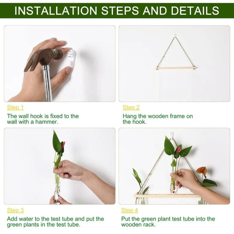 1 Tier Wall Hanging Test Tube Planter with Wooden Holder - Side View