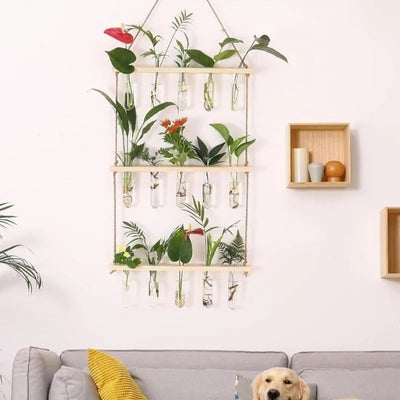 3 Tier Wall Hanging Test Tube Planter With Wooden Holder Default Title