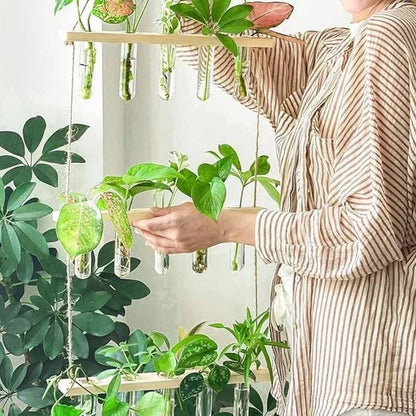 3 Tier Wall Hanging Test Tube Planter With Wooden Holder Default Title