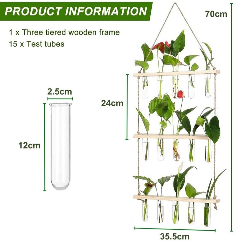 3 Tier Wall Hanging Test Tube Planter With Wooden Holder Default Title
