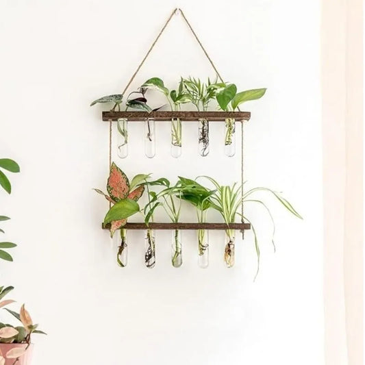 2 Tier Wall Hanging Test Tube Planter With Wooden Holder Default Title