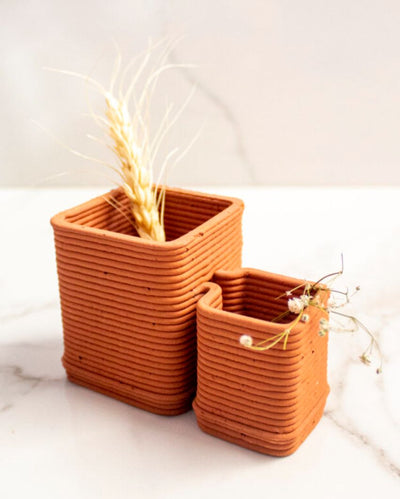 Cubicles Design Terracotta Vase | 4 x 2 x 3 inches