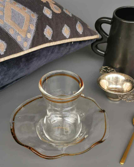 Handblown Glass Turkish Tulip Cup And Saucer Set Gold