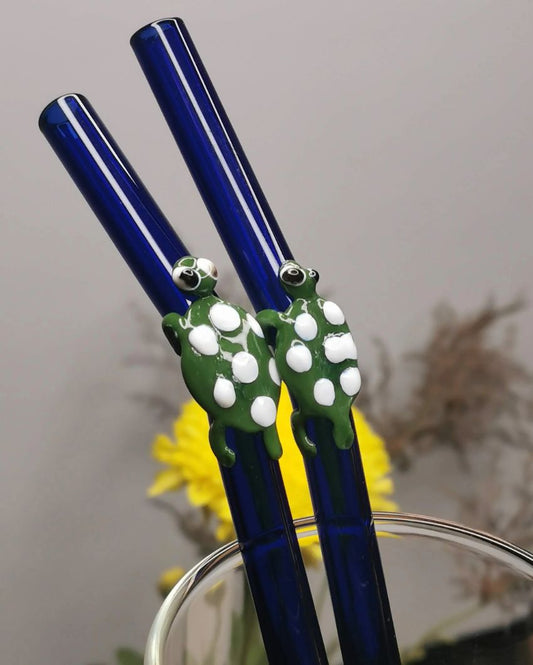 Turtle Collection Blue Glass Straws | Set Of 2
