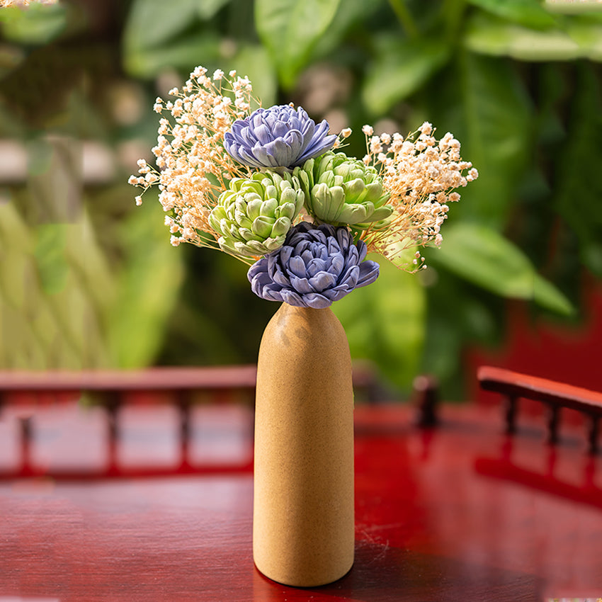 Rustic Charm Artificial Flower with Ceramic Vase | Pack of 2 | 4 x 12 inches