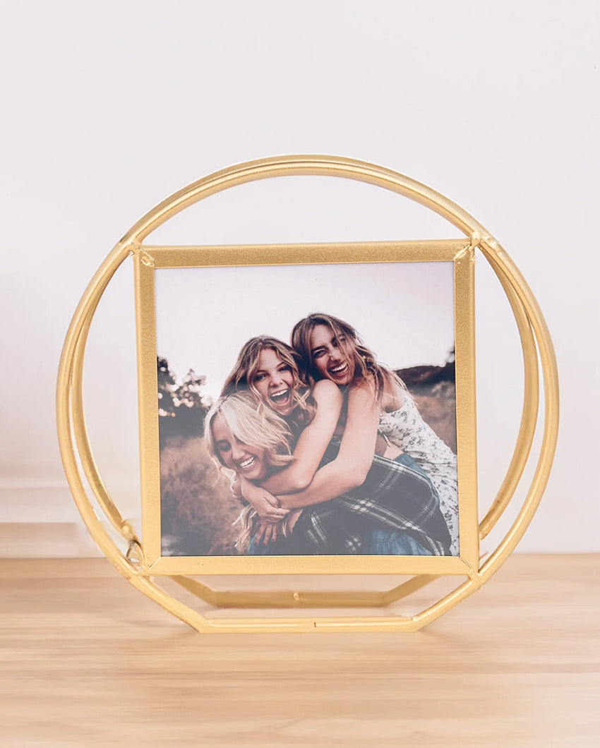 Round Shape Golden Finish Personalised Photo Frame | 6 x 2 inches