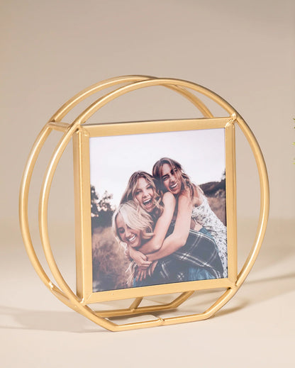 Round Shape Golden Finish Personalised Photo Frame | 6 x 2 inches