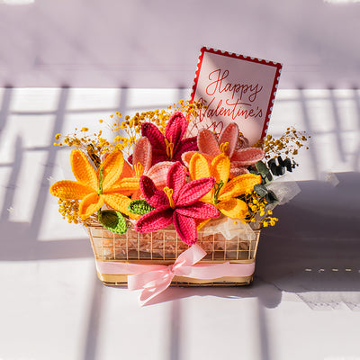 Love Basket with Crochet Lili & Breath Flowers | 5 x 9 x 6 inches