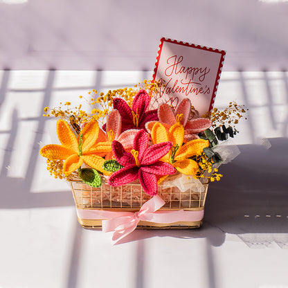 Love Basket with Crochet Lili & Breath Flowers | Pack of 2 | 5 x 9 x 6 inches