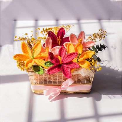 Love Basket with Crochet Lili & Breath Flowers | Pack of 2 | 5 x 9 x 6 inches