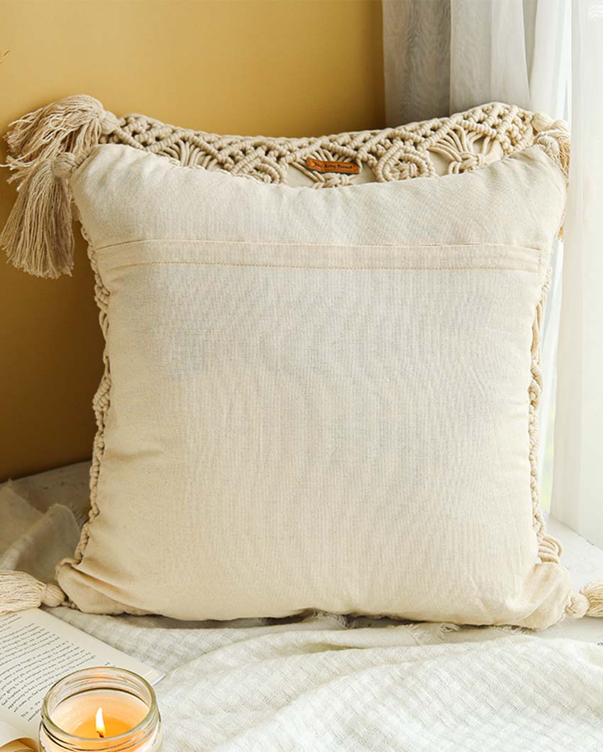 Tassels Sleeves Cotton Cushion Cover | 16x16 inch