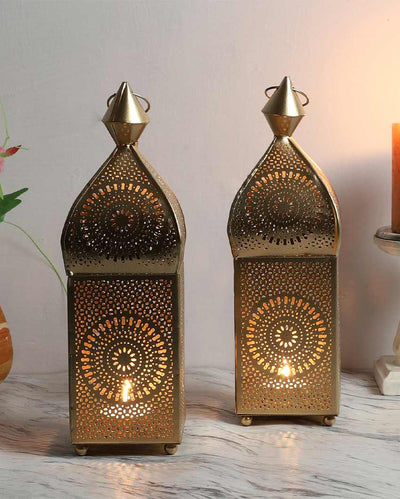 Modern Hanging Square Iron Lanterns  | Gold | Set of 2