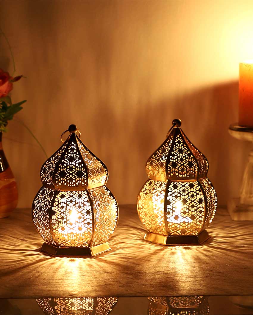 Premium Hanging Hut Iron Lantern Tealight Holder | Set of 2