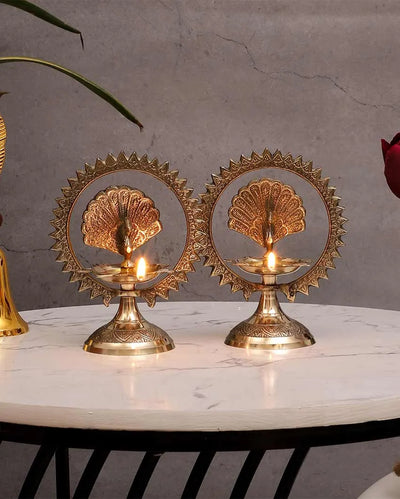 Golden Peacock Brass Kerala Diya's | Set of 2