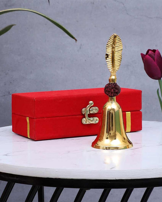 Rudraksh Gold Brass Bell with Velvet Box