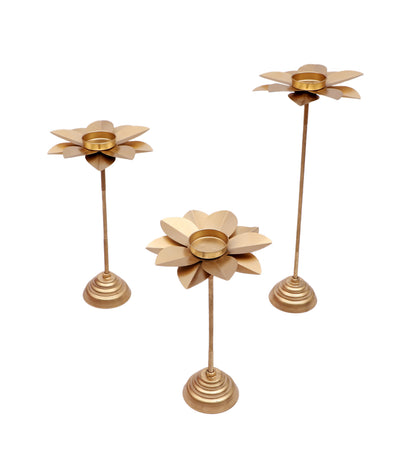 Floral Leaf Tall Tealight Holders With Detachable Design | Set Of 3