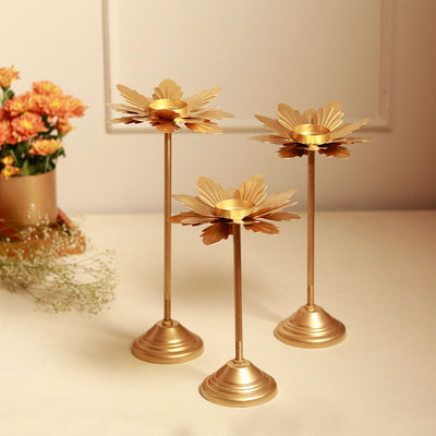 Floral Hammered Detachable Tealight Holders | Gold | Set of 3