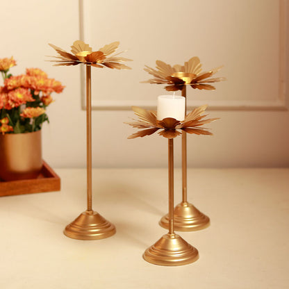 Floral Hammered Detachable Tealight Holders | Gold | Set of 3