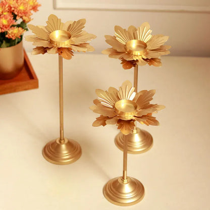 Floral Hammered Detachable Tealight Holders | Gold | Set of 3