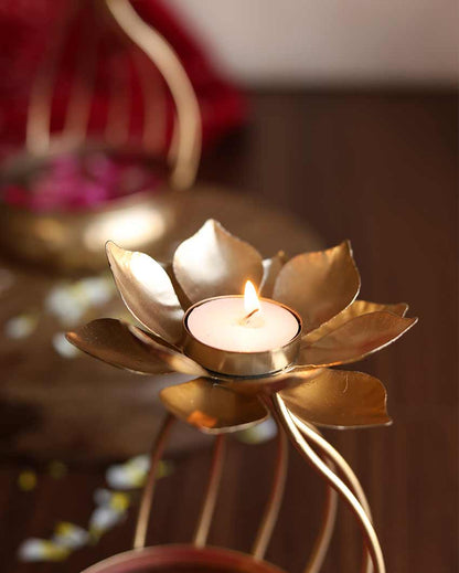 Floral Cage Design Gold Urli | Set Of 2