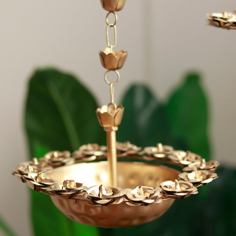 Pair of Hanging Brass Rose Patterned Urli | Set Of 2 - Dusaan