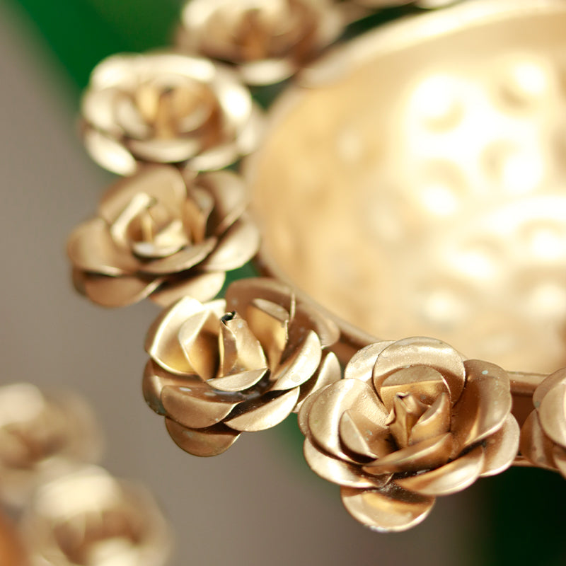 Pair of Hanging Brass Rose Patterned Urli | Set Of 2 - Dusaan