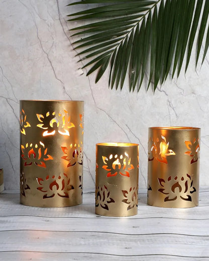 Lotus Etching Votive Iron Tealight Holder | Set Of 4