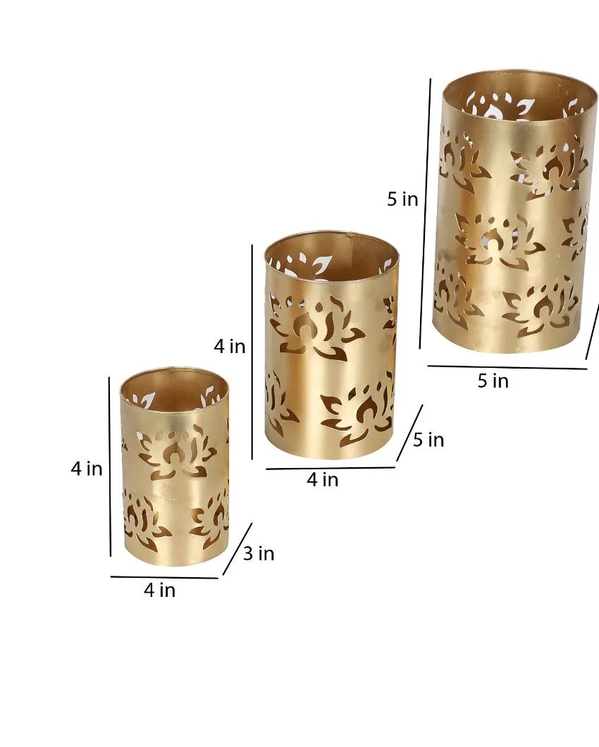 Lotus Etching Votive Iron Tealight Holder | Set Of 4