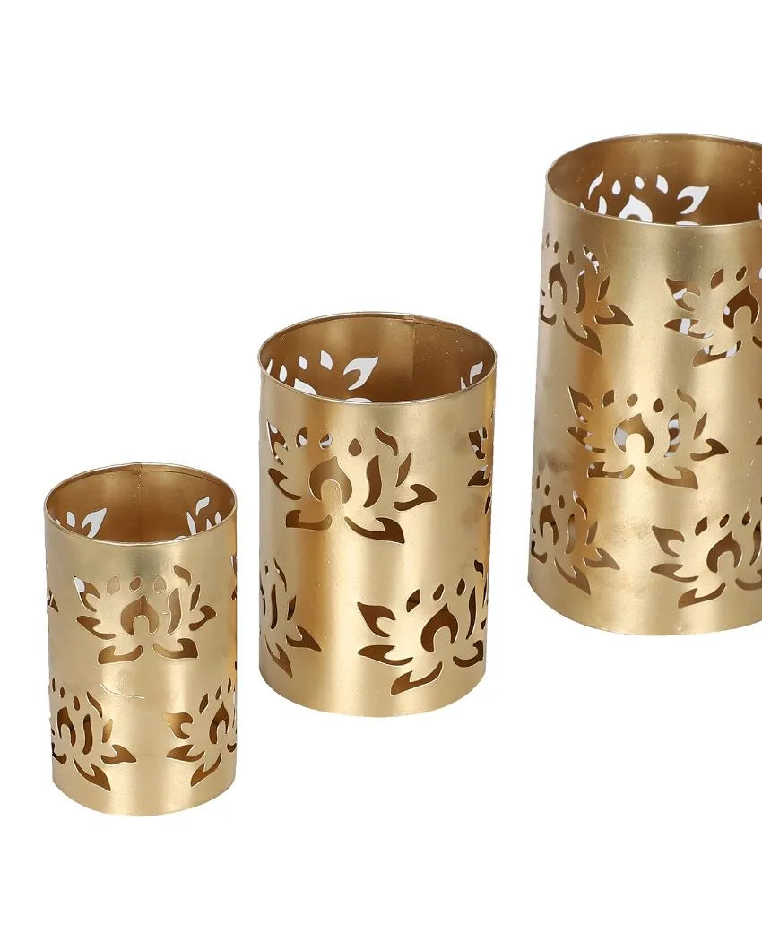 Lotus Etching Votive Iron Tealight Holder | Set Of 4