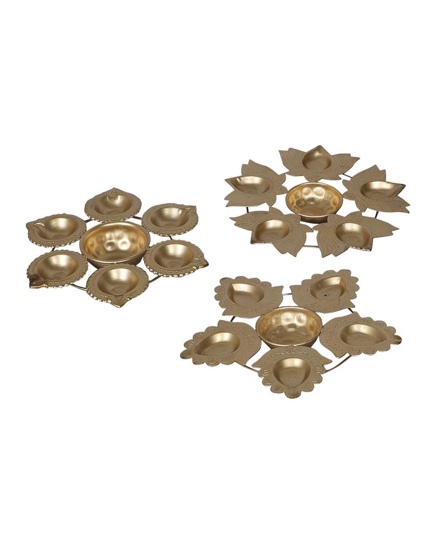 Lotus Flower Metal Diya Urli | Set of 3 | 8 inches