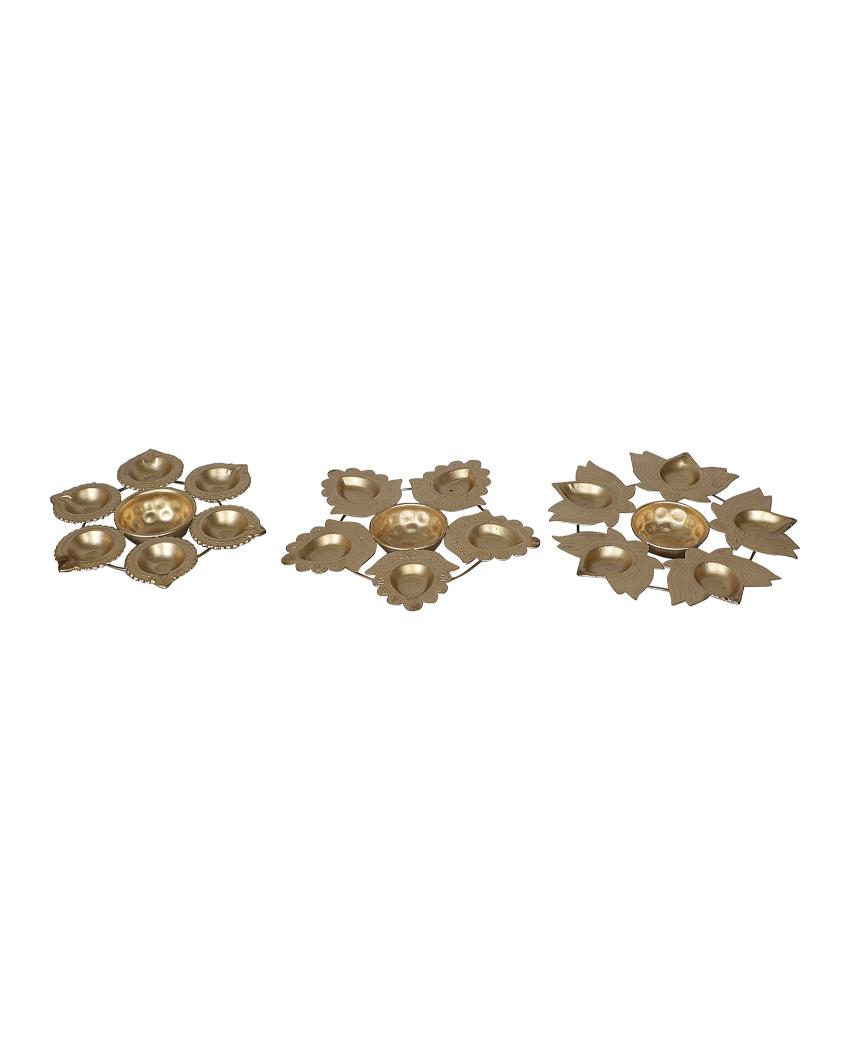 Lotus Flower Metal Diya Urli | Set of 3 | 8 inches